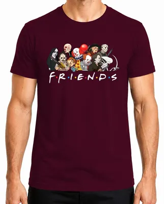 Immagine prodotto di FRIENDS Horror Ikonen Pennywise Chucky Michael Jason Freddy Fans Maglietta Herren, Borgogna, S