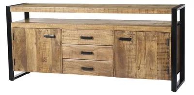 Ein Wohnzimmer.Schränke.Sideboards im Maß 180 x 80 x 45 aus Mango, Stahl. Farbe Braun, Schwarz
