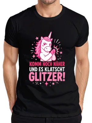 Immagine prodotto di Maglietta da uomo nera, taglia M, con scritta "Glitzer Statement Sarkasmus" (letteralmente: "Dichiarazione scintillante, sarcasmo")