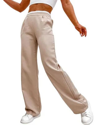 Produktbild von Damen High-Waist Stoffhose mit weitem Bein und Stretchbund Beige/XL/42