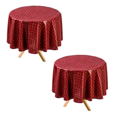 Produktbild von 2er Set Tischdecke Rund Bordeaux Ø 140 cm Abwaschbar Wachstuch Gartentischdecke Wachstuchtischdecke Wachstischdecke