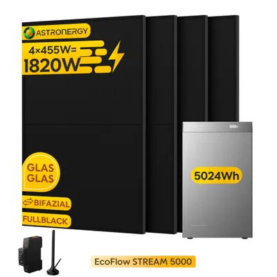 Produktbild von EcoFlow STREAM 5000 5 kWh Speicher für Balkonkraftwerk mit 4x Astronergy 455W Solarmodule und Smart Meter , 5000 W Solar, 3000 W AC (0% MwSt)