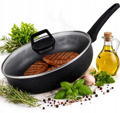Produktbild von HausPremium Marmor-Pfanne 28cm mit Deckel Induktion