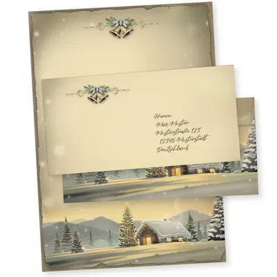 Produktbild von Glöcknerhütte 25 Sets Weihnachtsbriefpapier mit Umschlag ohne Fenster, Weihnachtspapier A4