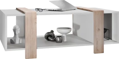 Produktbild von Vladon Couchtisch Ida 110,5 x 42 x 56,5 cm Wohnzimmertisch mit drei Fächern, Korpus in Weiß matt, Blenden in Eiche Nordic | Große Farbauswahl