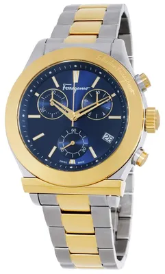 Image de Montre chronographe pour homme Salvatore Ferragamo, modèle 1898, quartz, bleu et bicolore, diamètre 42 mm, référence SFH600418