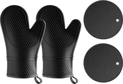 Produktbild von Silikon-Ofenhandschuhe und Topflappen-Set, hitzebeständige Isolierhandschuhe, Küchenutensilien zum Kochen, Backen, Grillen