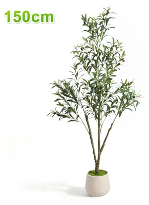 Zdjęcie produktu dla Sztuczne drzewo oliwne Peviasot, 150 cm, w doniczce. Roślina ozdobna z 3 gałęziami i 550 liśćmi, idealna jako dekoracja do salonu, biura i holu