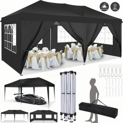 Zdjęcie produktu dla Składana altana 3X6m wodoodporna stabilna altana, namiot imprezowy składany z 6 panelami bocznymi, ulepszony wysoki dach i torba do przenoszenia, altana ogrodowa, UV 50+