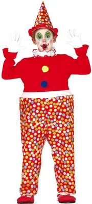 Produktbild von buntes Clown Kostüm für Kinder mit Hut, Größe:98/104