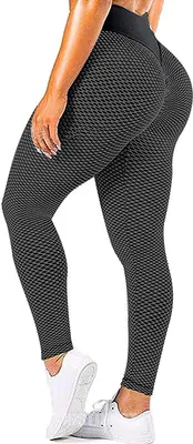 Produktbild von ASKSA Damen Leggings Honeycomb Sporthose Anti Cellulite High Waist Yogahosen Stretch Push Up Workout Yoga Fitness Butt Lift Jogginghose (Schwarz,M)