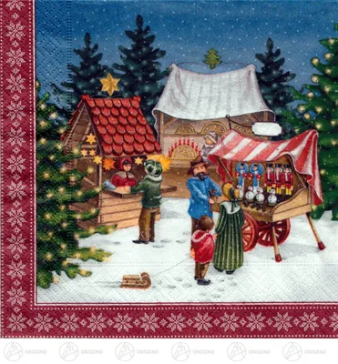 Produktbild von 20 Servietten Reiterlein - Reiterlein in Weihnachtsbordüre 33x33cm
