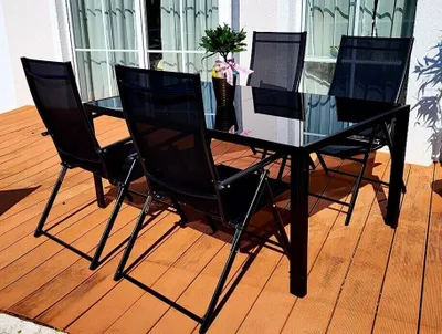 Produktbild von Sitzgruppe POETTO 4 Personen Schwarz Aluminium Gartenmöbel Tisch Stühle Terrasse Stuhl