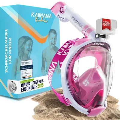 Produktbild von Die Preisgekrönte KAIMANA Schnorchelmaske für Kinder - absolut CO2 sicher - inkl. Tragetasche - Tauchermaske - Vollgesichtsmaske Tauchmaske