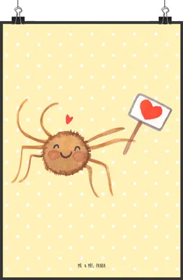 Produktbild von Mr. & Mrs. Panda Bild Spinne Agathe Motivation DIN A5 - Gelb Pastell - Geschenk, wanddeko, Deko, Vertrauen, Liebe, Dankeschön, Kunstdruck, drucke, Plakat, Glück