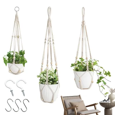Zdjęcie produktu dla Zestaw 3 wiszących doniczek w stylu boho, ręcznie tkanych