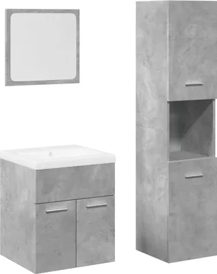 Produktbild von vidaXL 4-tlg. Badmöbel-Set Betongrau Holzwerkstoff