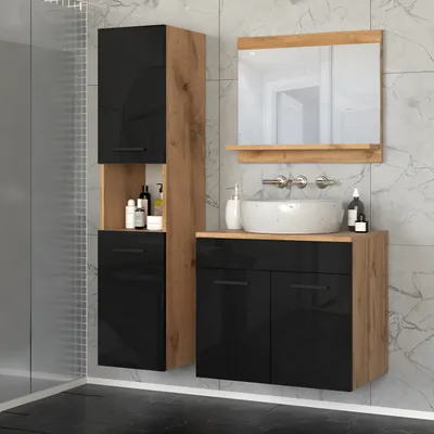 Zdjęcie produktu dla Blanco ® Meble łazienkowe Zestaw mebli łazienkowych PARIS 2 Meble do łazienki CZARNY POŁYSK