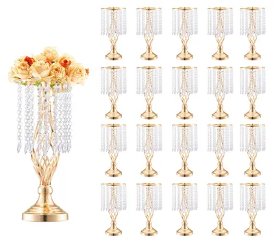 Produktbild von VEVOR 10PCS 55cm/21.65” Hohe Kristall Hochzeitsblumenständer, Metall Hochzeitsmittelstück Vase, Gold Blumenhalter Florale Ausstellungsständer für Tische Hochzeitsdinner Party, Zeremonie Geburtstagsveranstaltung Dekor, 45 cm, 20 Stück