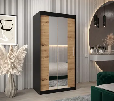 Obrázek produktu pro Skříň s posuvnými dveřmi v šířce 100 cm TIMEA 1 - černá / dub artisan