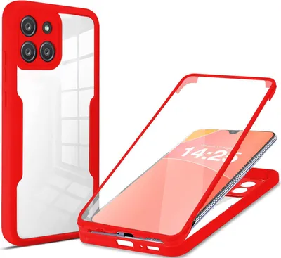 Produktbild von 360 Grad Rundum Schutz Handyhülle für Samsung Galaxy A22 5G Full Cover Vollschutz Case Farbe: Rot