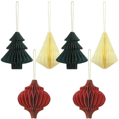 Weihnachtskugeln Honigwabenpapier 6er Set bunt faltbar