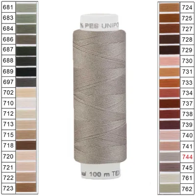 10 x 100m / 10 Spulen Unipoly 120 TEX14x2 Polyester Nähgarn Artikel 5v6 grau