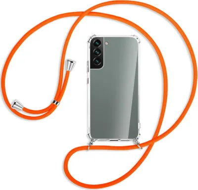 Produktbild von Handykette Backcover-Schutzhülle mit Band (Metall silberfarben) für Samsung Galaxy S22 5G (S901) - neonorange