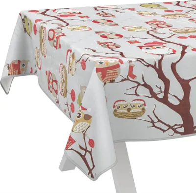 Produktbild von Tischdecke Weihnachten Eulen Weihnachten Bunt 100x140cm mit Band-Kante Wachstuch abwaschbar