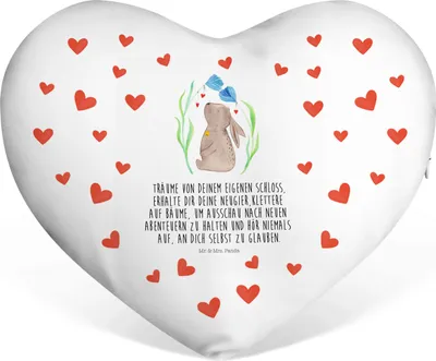 Produktbild von Mr. & Mrs. Panda Herzkissen Hase Blume - Weiß - Geschenk, Hoffnung, Liebe Kissen, Geburt, Kaninchen, Schwangerschaft, Kuschelkissen, Geburtstag, Sofakissen, dekoartikel