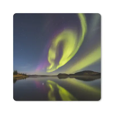 Produktbild von MuchoWow® Mauspad Mousepad Nordlichter - Schweden - Lila - Wasser - Grün 20x20 cm - Mousepads - Maus Mat - Pad - Mausunterlage - Desk Mat - Bureauartikeln