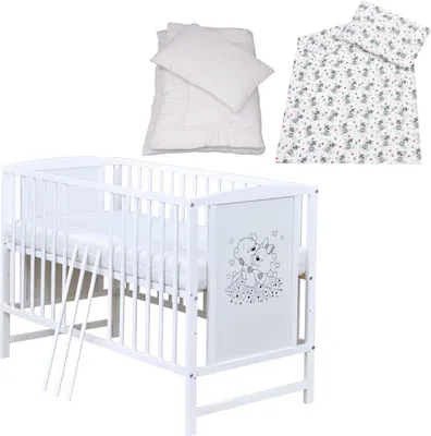 Produktbild von Baby-Delux Babybett Gitterbett Mia weiß 120x60 Bettset 4-Tlg. Matratze verschiedene Designs Cute Teddy Pink