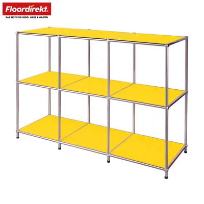 Immagine prodotto di Floordirekt Concept Epure MK-018, scaffale metallico, dimensioni 116 x 40 x 82 cm, colore giallo, mobile contenitore a giorno con 3 ripiani aperti, struttura in metallo cromato