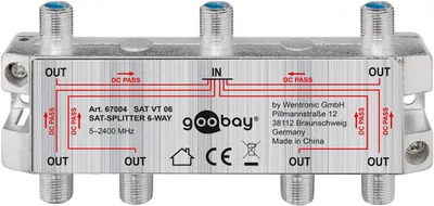 Produktbild von goobay Sat Verteiler 6 fach 5 bis 2450 MHz (Bulk)
