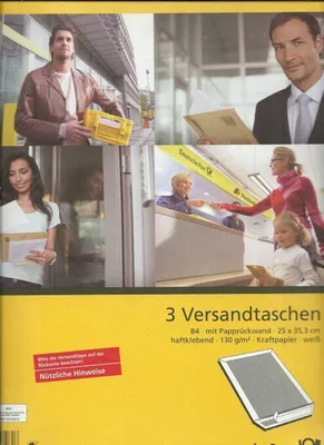 Produktbild von Deutsche Post - 3 Versandtaschen - B4 weiß haftklebend mit Papprückwand