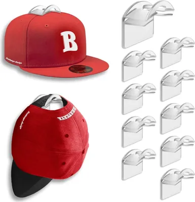 Produktbild von Baseball-Mützenhalter für die Wand, selbstklebende Hutständer für Baseball-Kappen, superstarke Hut-Ausstellungshaken, ohne Bohren, Hut-Organizer für Männer und Jungen, Schlafzimmer-Zubehör, transparent, 10 Stück