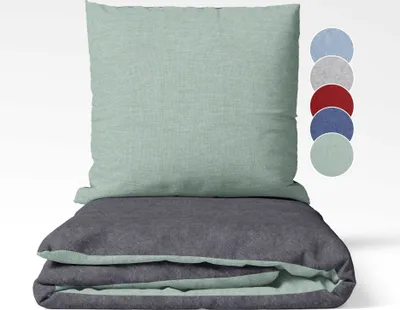 Produktbild von sleepling Biber Bettwäsche, Feinbiber 135 x 200 cm, Wendebettwäsche salbei-dunkelgrau, 1 Bettbezug und 1 Kissenbezug 80 x 80 cm