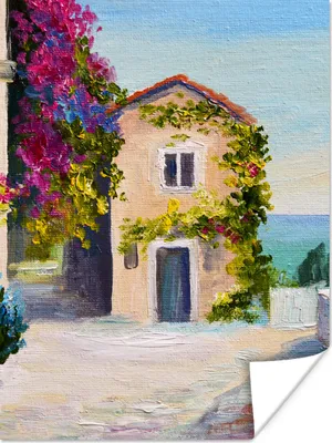 Produktbild von MuchoWow® Poster Malerei - Haus - Ölfarbe - Dorf 120x160 cm - Wandbilder
