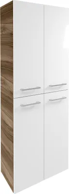 Produktbild von Verona Hängender Doppel Hochschrank   Germany  Nussbaum & Weiß-Hochglanz  60 x 162 x 31,8 cm  Eleganz trifft auf großzügigen Stauraum