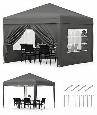 Imagen del producto de Pabellón pop-up de 3x3 metros, con protección UV 50+, para jardín exterior. Pabellón resistente al agua, apto para invierno, con estructura de acero ajustable en altura e incluye 4 paneles laterales. Incluye bolsa de transporte, ideal para fiestas en el jardín, camping. Color: gris