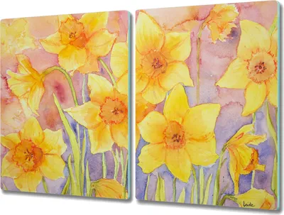 Produktbild von Coloray Hackbrett Kochplattenabdeckung Herdabdeckplatte 2x40x52 cm Schneidebrett Küchenbrett - Blumen Zeichnung