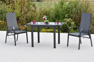 Produktbild von Merxx "Alassio" Set 3tlg., 2 Sessel verstellbar durch Gasdruck, Balkonausziehtisch 80 (120) x 70 cm, Aluminium/Textil