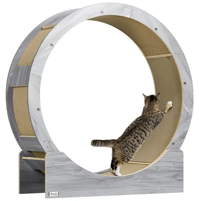 Produktbild von Katzenlaufrad, Laufrad für Katzen, 91 cm, mit Bremse, Kratzmatte, Katzenrad für gesunde Bewegung, Walnuss