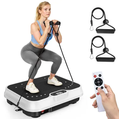Immagine prodotto di Piastra vibrante con motore silenzioso - 250 livelli - 9 modalità preimpostate - Apparecchio fitness con telecomando - Display LCD - Capacità di carico 150 kg - Bianco