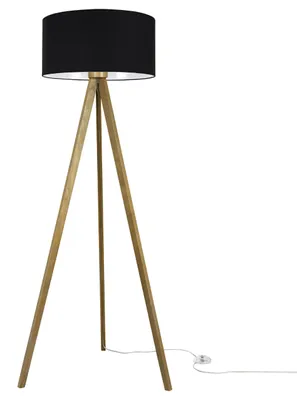 Produktbild von Stehlampe GAJA Dreifuß Eiche mit Zylinderschirm Schwarz 44 cm E27 – Moderne Standleuchte