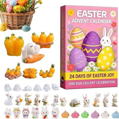Produktbild von Decor Zählung auf der Rückseite Ostern,Sammlerstück 24 Tage,Kalender mit Rückwärtszählung mit Miniaturen Häschen - Geeignet für Erwachsene und Kinder