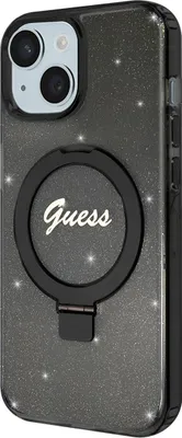 Produktbild von Guess IML Ring Stand Glitter MagSafe Case für iPhone 15 schwarz