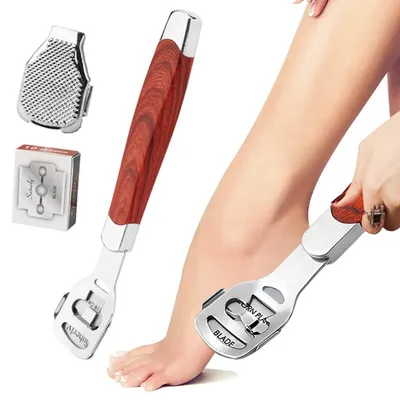 Produktbild von Hornhautentferner Set mit Metallschaber und 10 Klingen | Fußpflege Pediküre Werkzeug