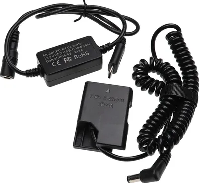 Produktbild von vhbw USB Netzteil kompatibel mit Nikon D7000, D7100, D610, D500, D600, 1 V1 Kamera, Digitalkamera + DC Kuppler (Ersatz für EP-5A), 2m, Spiralkabel