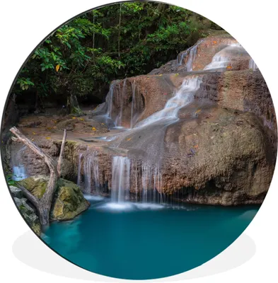 Produktbild von MuchoWow® Aluminium Wandkreis Wasserfall - Felsen - Landschaft Ø 90 cm Wanddeko Modern Wohnzimmer - Mauerkreis - Wandbilder - Runde Bild - Bild aus Aluminium - Schlafzimmer - Wohnzimmerdekoration - Wand Dekoration